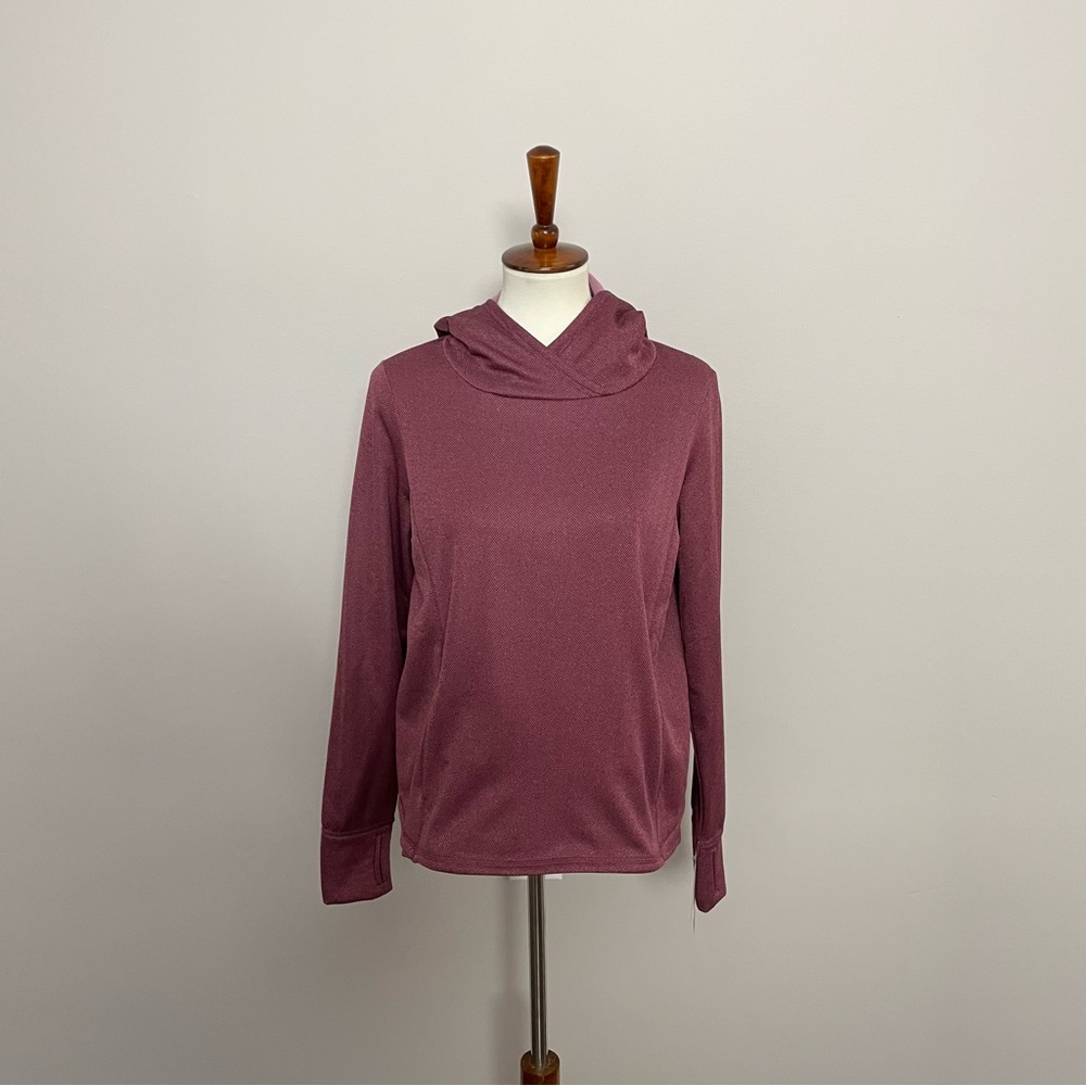 Champion C9 Hoodie Sweatshirt Pockets Herringbone High Low Hem Thumbholes Wine